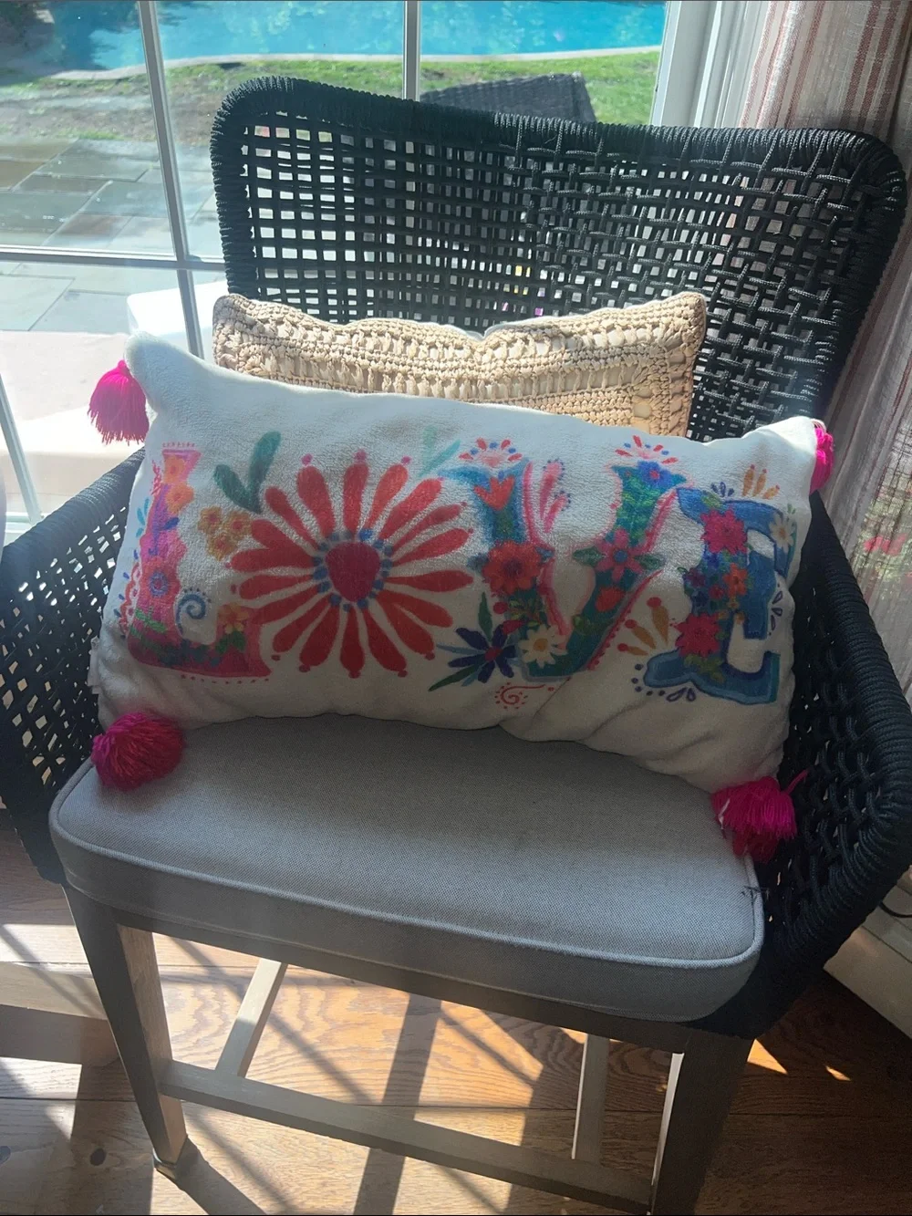 NATURAL LIFE Cream Embroidered 'LOVE' Pillow with Multicolor Floral Stitching